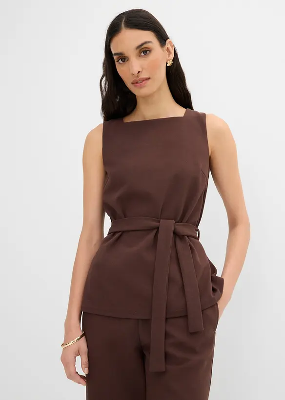 Top in piquet con cintura da annodare, bonprix