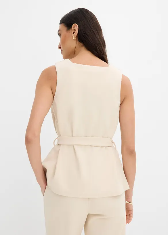 Top in piquet con cintura da annodare, bonprix