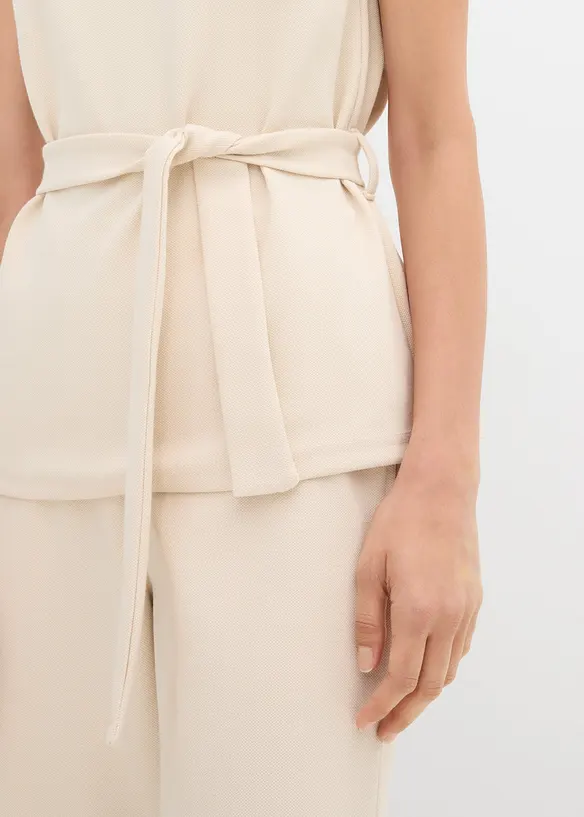 Top in piquet con cintura da annodare, bonprix