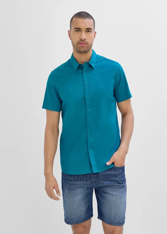 Camicia a maniche corte elasticizzata, slim fit, bonprix