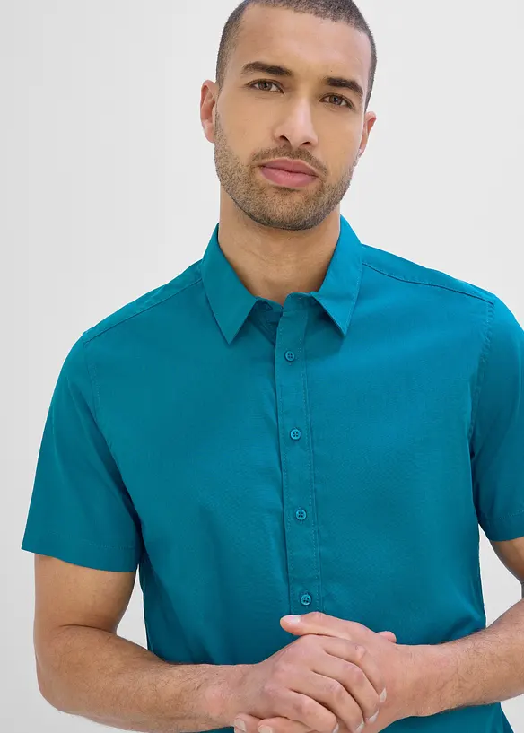 Camicia a maniche corte elasticizzata, slim fit, bonprix