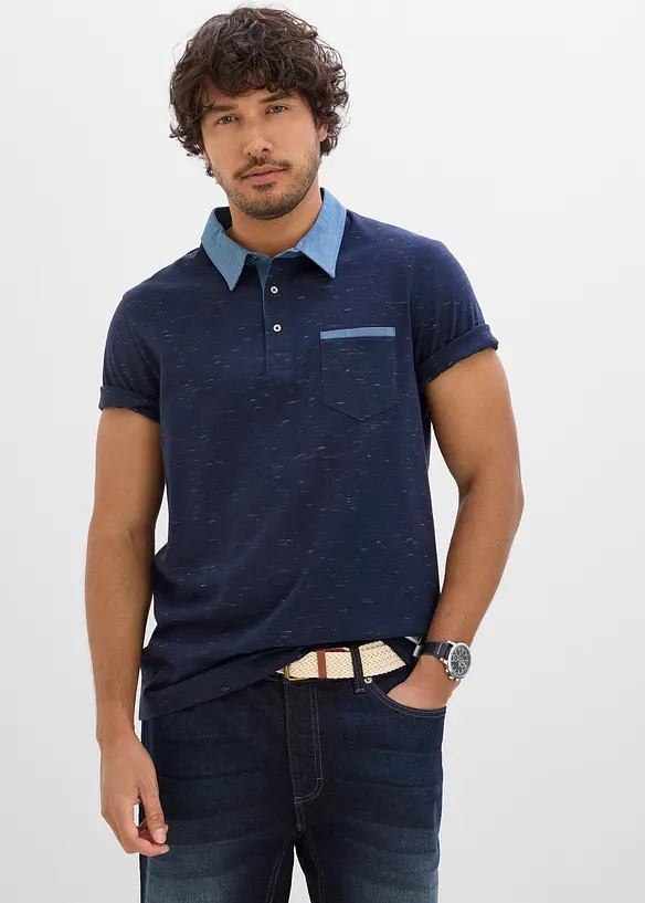 Polo con colletto in tessuto, bonprix