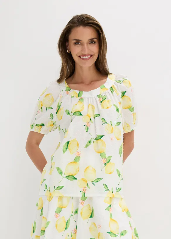 Blusa in puro cotone con maniche a palloncino, bonprix