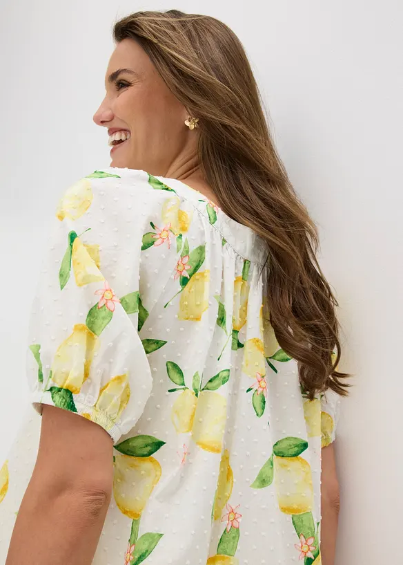 Blusa in puro cotone con maniche a palloncino, bonprix