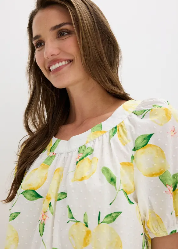 Blusa in puro cotone con maniche a palloncino, bonprix