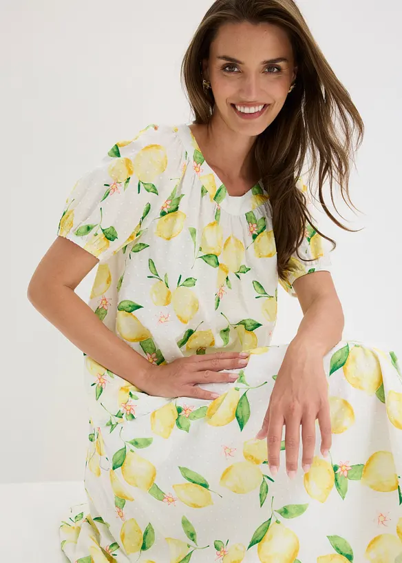 Blusa in puro cotone con maniche a palloncino, bonprix