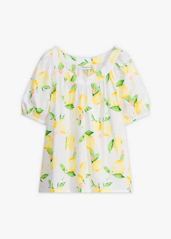 Blusa in puro cotone con maniche a palloncino, bonprix