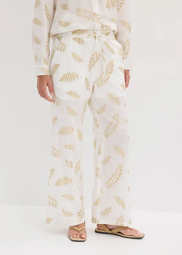 Pantaloni a palazzo in puro cotone con ricamo, bonprix