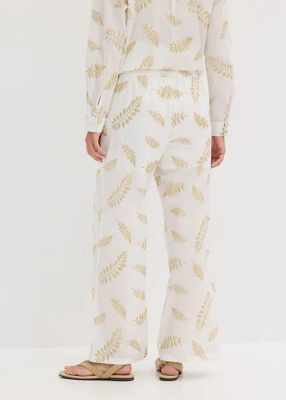 Pantaloni a palazzo in puro cotone con ricamo, bonprix