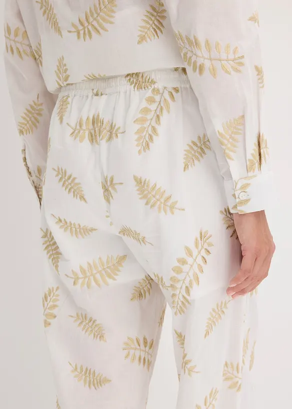 Pantaloni a palazzo in puro cotone con ricamo, bonprix