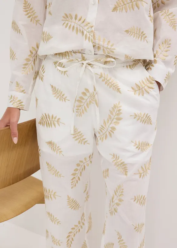 Pantaloni a palazzo in puro cotone con ricamo, bonprix