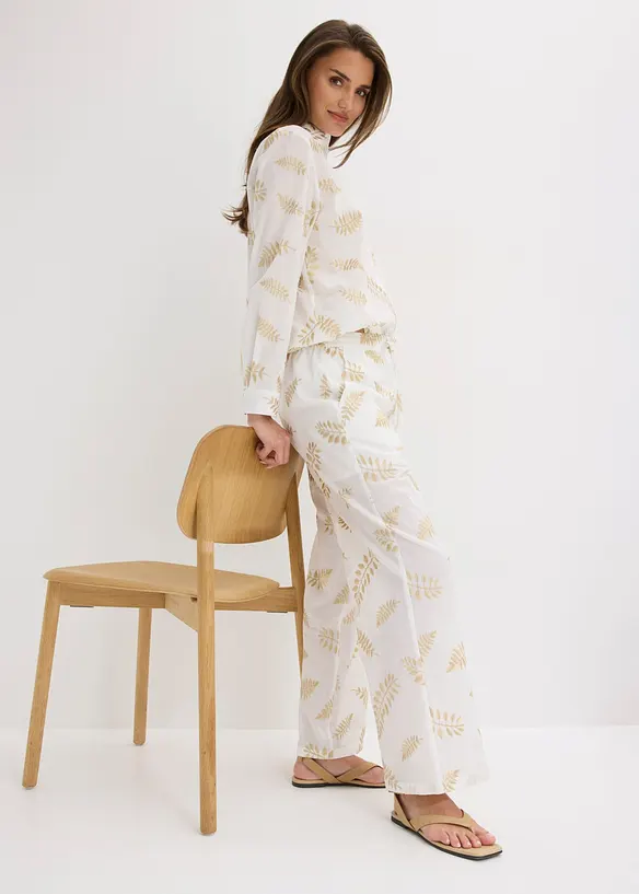 Pantaloni a palazzo in puro cotone con ricamo, bonprix