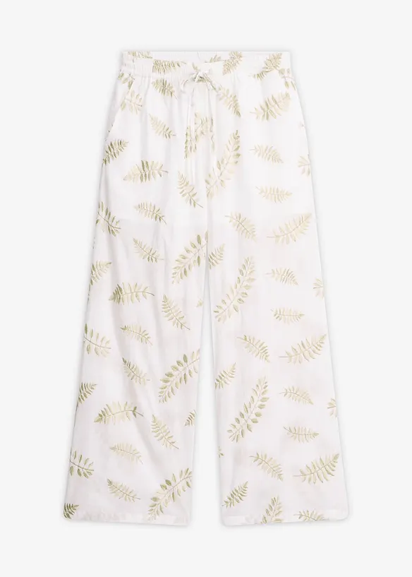Pantaloni a palazzo in puro cotone con ricamo, bonprix