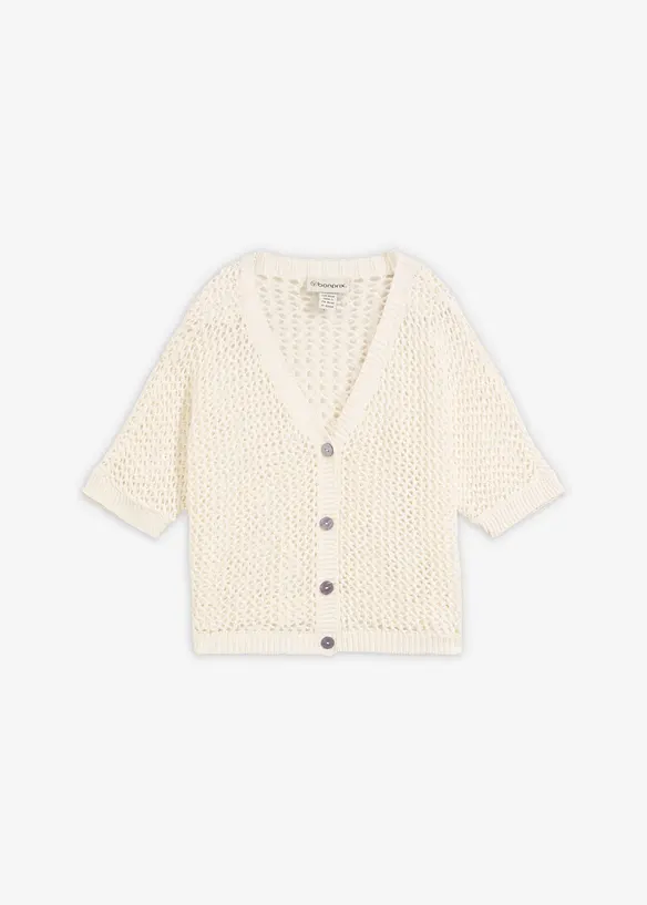 Cardigan traforato in misto lino, bonprix