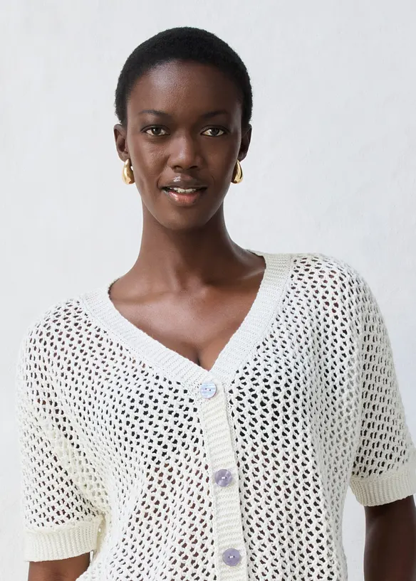 Cardigan traforato in misto lino, bonprix