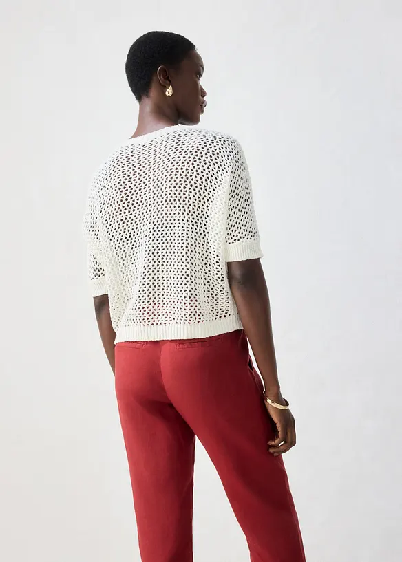 Cardigan traforato in misto lino, bonprix