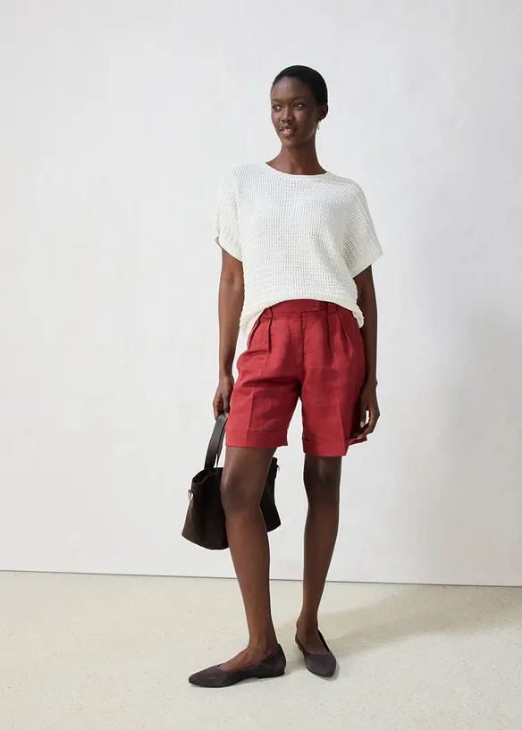 Maglione traforato in misto lino, bonprix