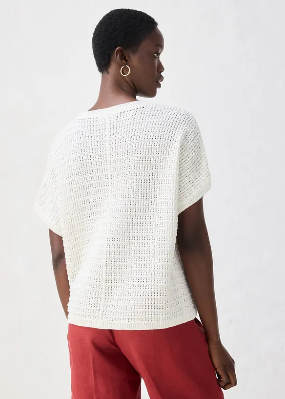 Maglione traforato in misto lino, bonprix