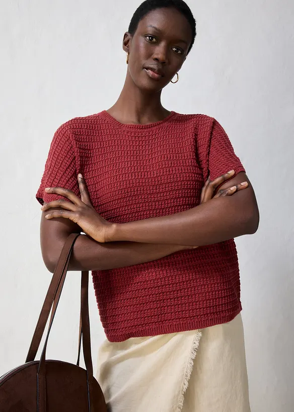 Maglione traforato in misto lino, bonprix