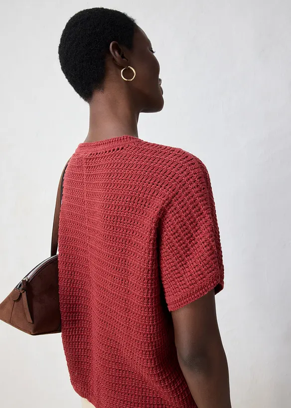 Maglione traforato in misto lino, bonprix