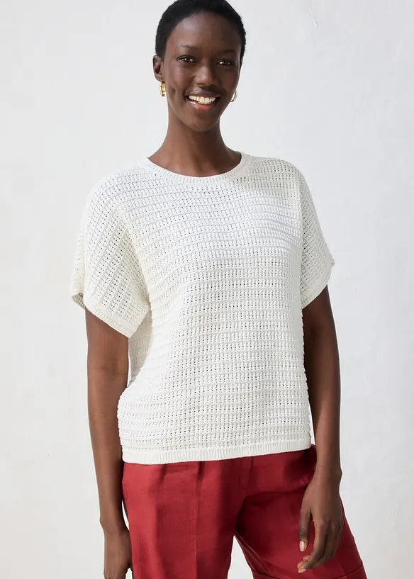 Maglione traforato in misto lino, bonprix