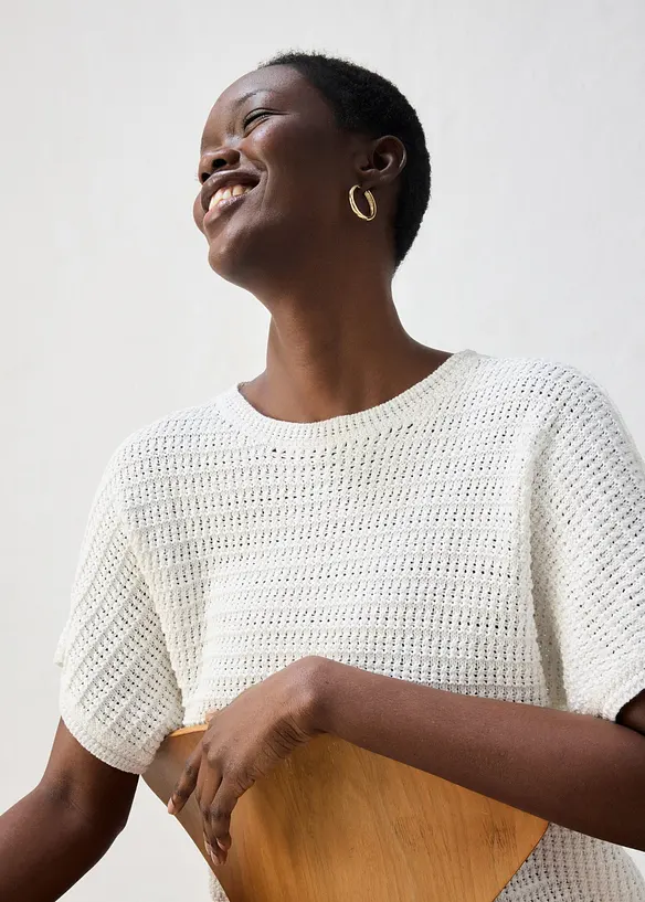 Maglione traforato in misto lino, bonprix