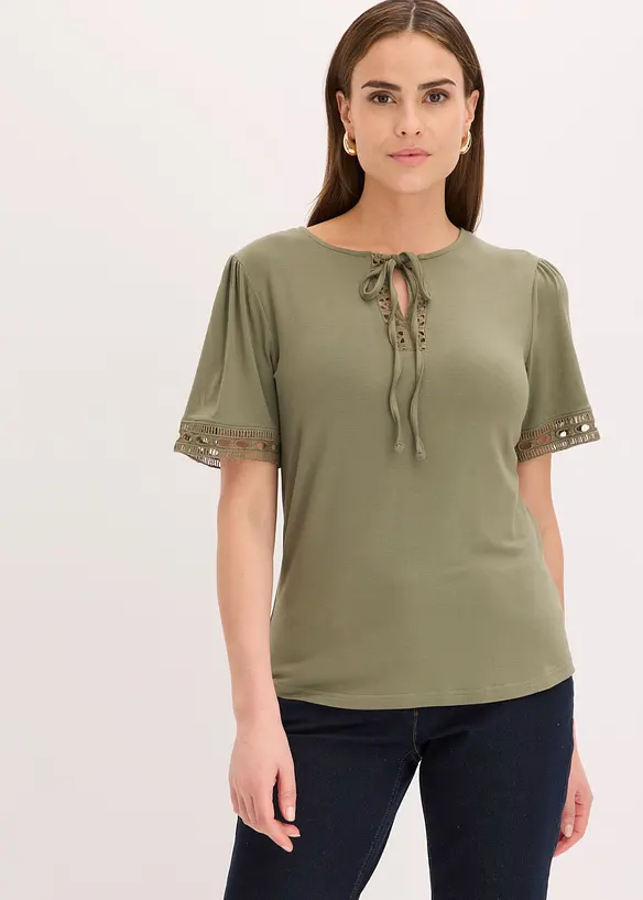 Maglia lunga con bordi in pizzo, bonprix