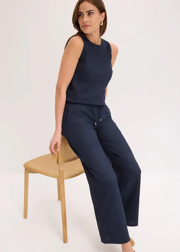 Pantaloni larghi in misto lino, bonprix
