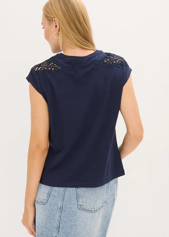 Maglia in puro cotone con inserto in pizzo, bonprix