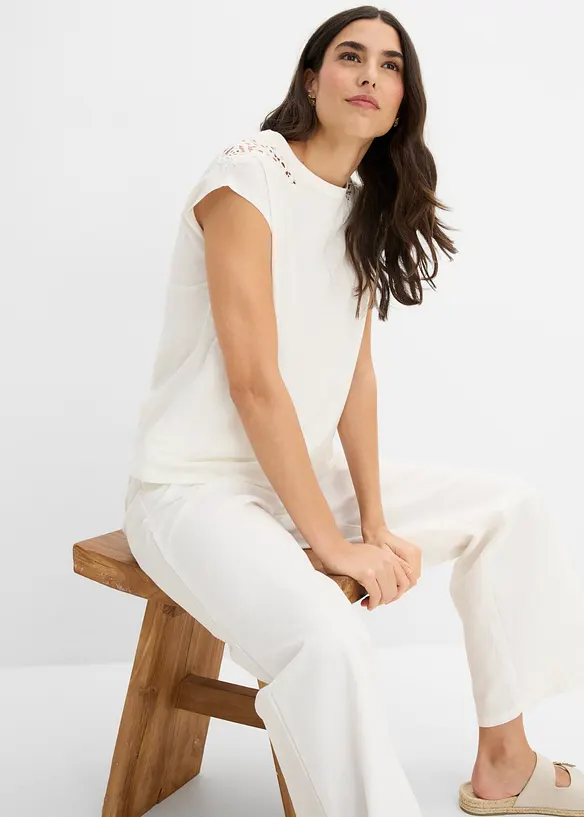 Maglia in puro cotone con inserto in pizzo, bonprix