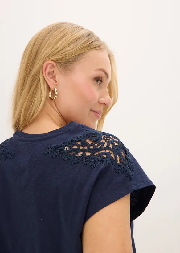 Maglia in puro cotone con inserto in pizzo, bonprix
