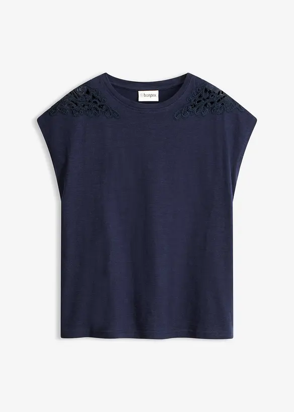 Maglia in puro cotone con inserto in pizzo, bonprix