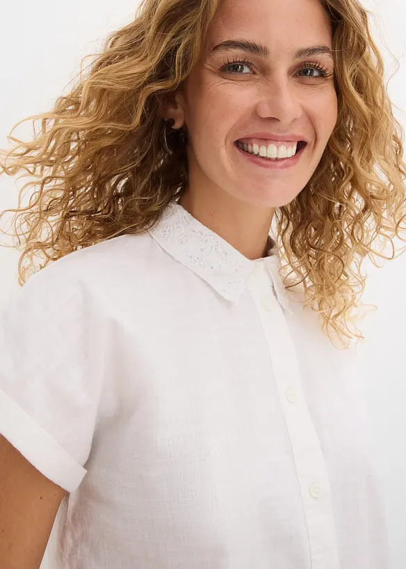 Camicetta di cotone con ricami traforati, bonprix
