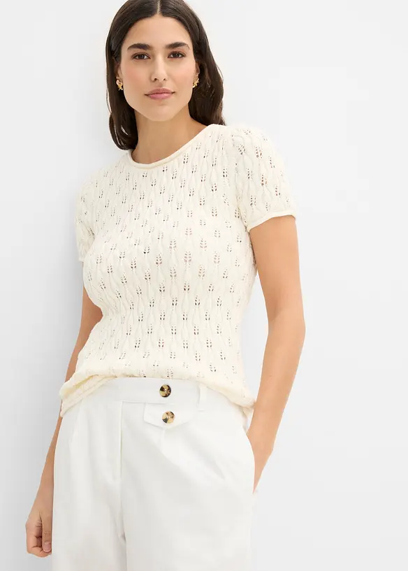 Maglione traforato di cotone a maniche corte, bonprix
