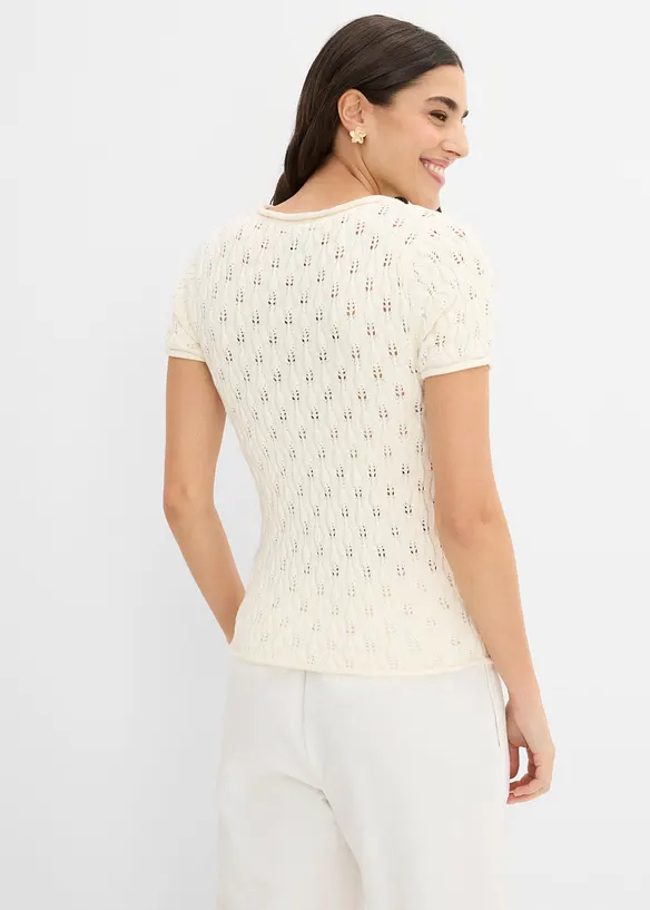 Maglione traforato di cotone a maniche corte, bonprix