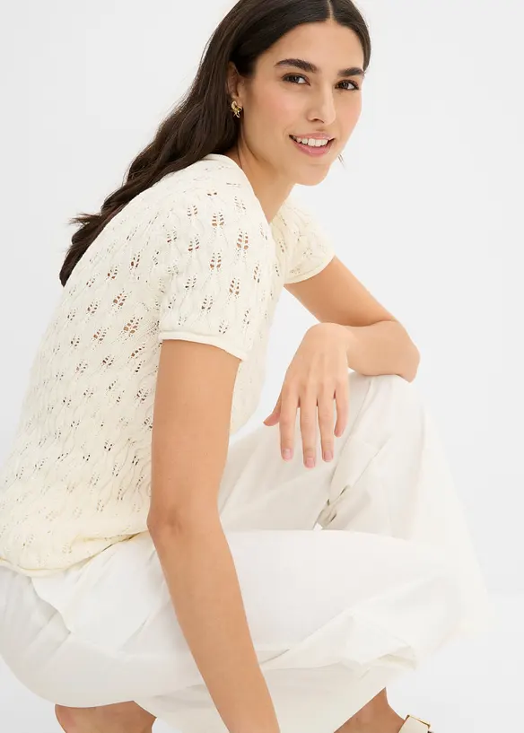 Maglione traforato di cotone a maniche corte, bonprix