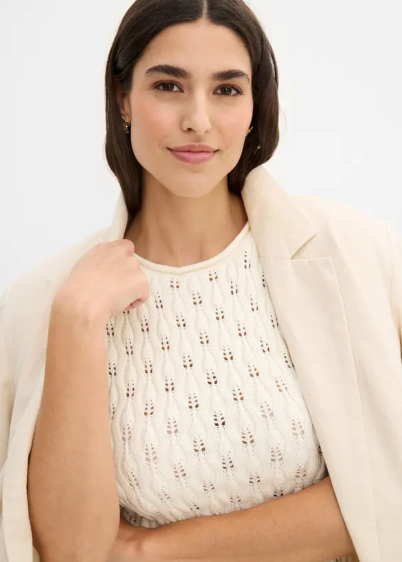 Maglione traforato di cotone a maniche corte, bonprix