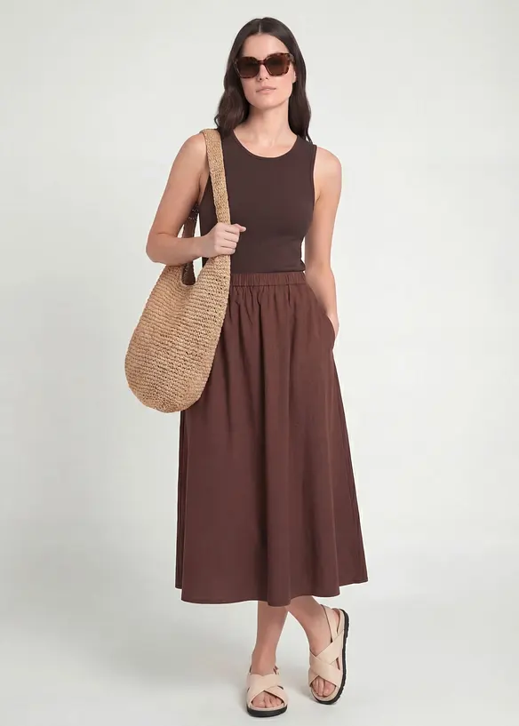 Gonna midi in misto lino, bonprix