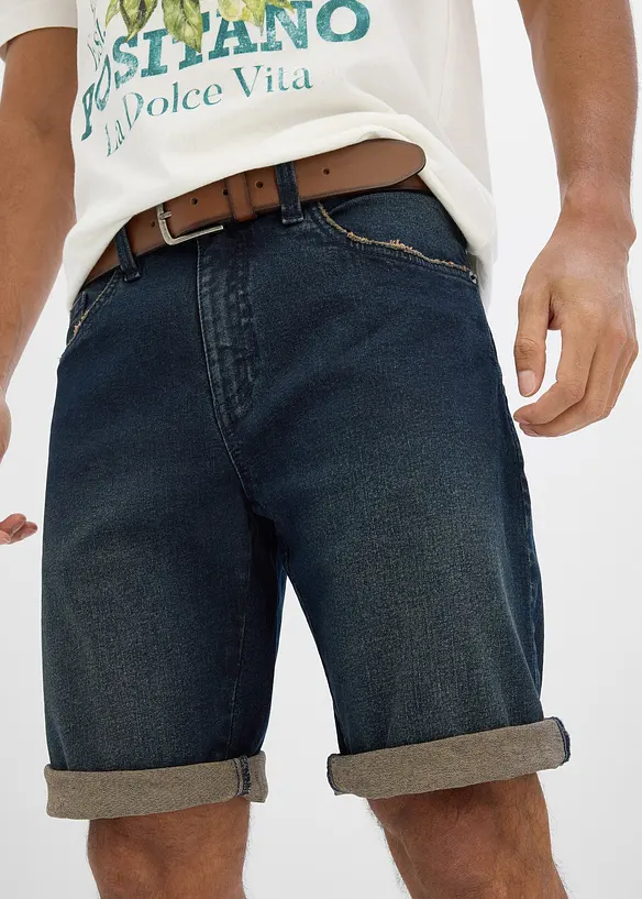 Bermuda lunghi  in jeans con vita elastica, relaxed fit, bonprix