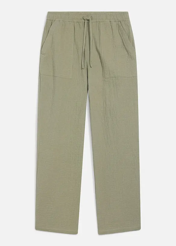 Pantaloni loose fit con elastico in vita in mussola morbida, tapered, bonprix