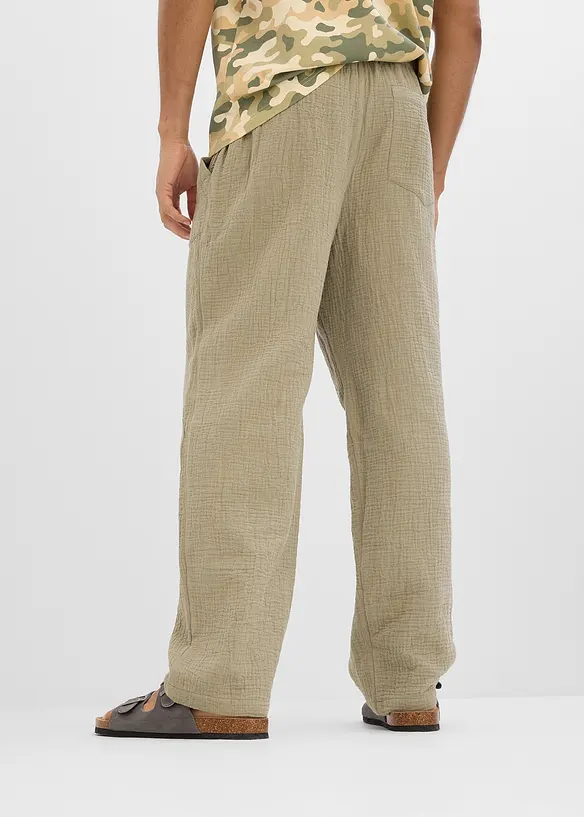 Pantaloni loose fit con elastico in vita in mussola morbida, tapered, bonprix