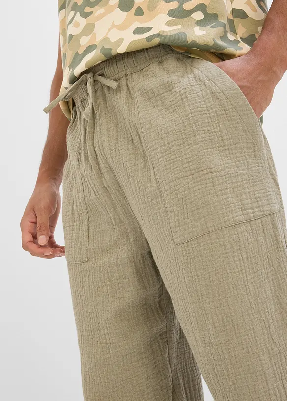 Pantaloni loose fit con elastico in vita in mussola morbida, tapered, bonprix