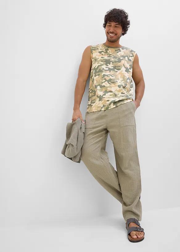 Pantaloni loose fit con elastico in vita in mussola morbida, tapered, bonprix