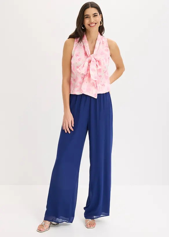 Blusa in satin lucido con lungo nastro da annodare al collo, bonprix