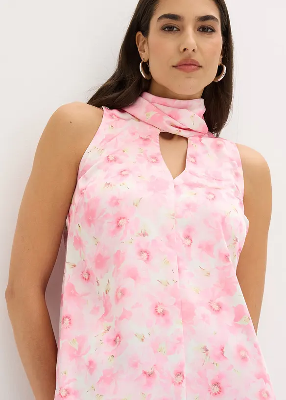 Blusa in satin lucido con lungo nastro da annodare al collo, bonprix