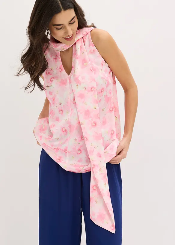 Blusa in satin lucido con lungo nastro da annodare al collo, bonprix