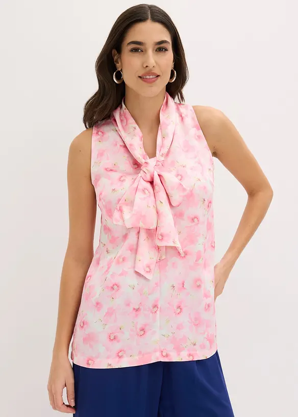 Blusa in satin lucido con lungo nastro da annodare al collo, bonprix