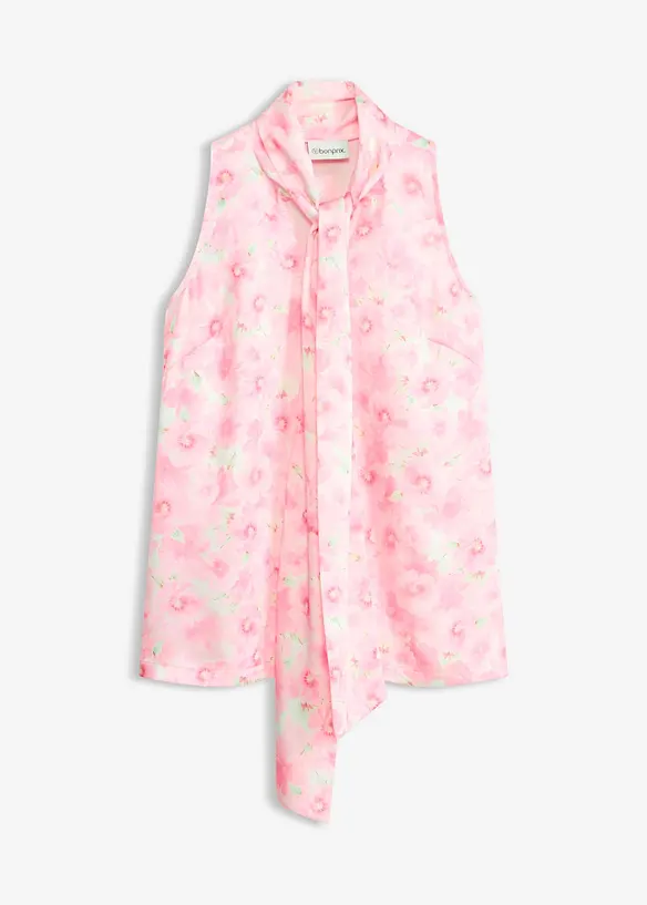 Blusa in satin lucido con lungo nastro da annodare al collo, bonprix