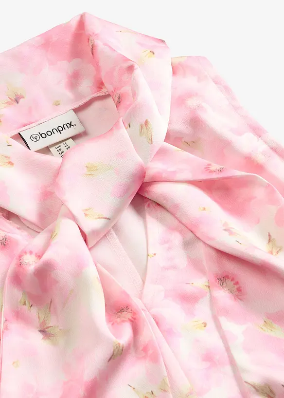 Blusa in satin lucido con lungo nastro da annodare al collo, bonprix