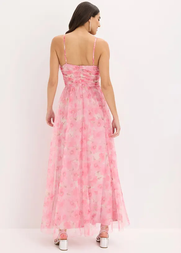 Abito lungo in tulle delicato con drappeggio, bonprix